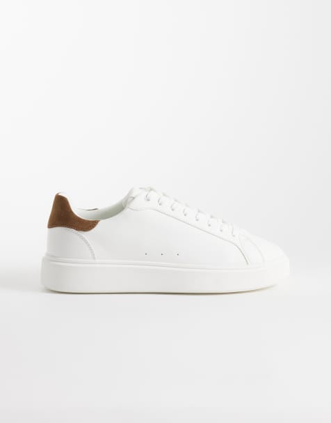 ASOS DESIGN – Vita sneakers med snörning och brungrå hälkappa - view 1