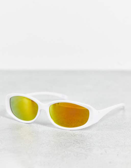 ASOS DESIGN – Vita solglasögon i löparstil och millenniestil med orange spegelglas