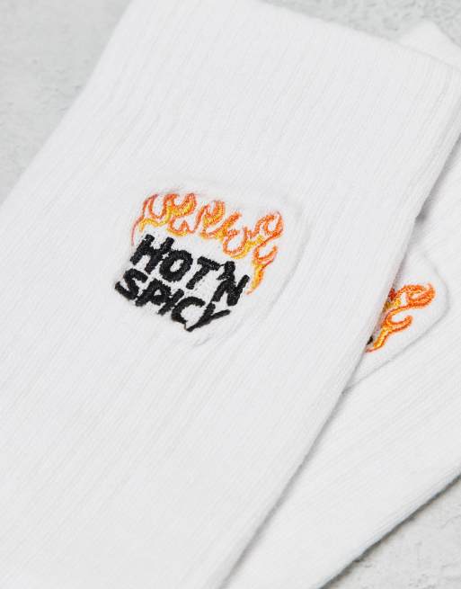 ASOS DESIGN – Vita sportstrumpor med "Hot and Spicy"-tryck, 3 av 3