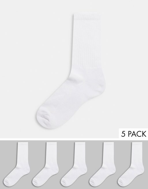 ASOS DESIGN – Vita sportstrumpor med sula i frotté, 5-pack