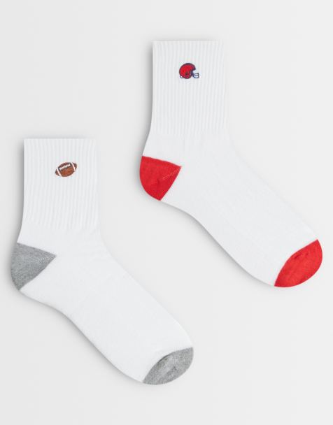 ASOS DESIGN – Vita strumpor med amerikansk fotbollstryck, 2-pack - view 1