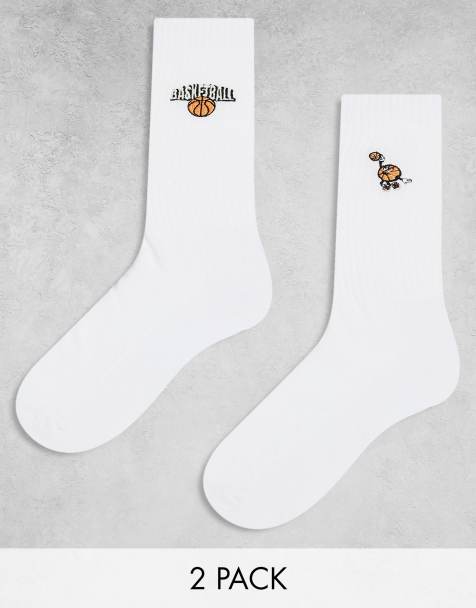 ASOS DESIGN – Vita strumpor med basketball-broderi, 2-pack - view 1