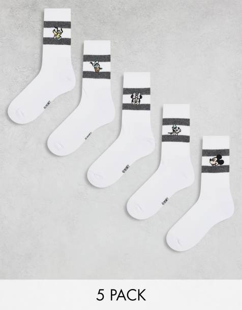 ASOS DESIGN – Vita strumpor med broderi av Disneys Musse Pigg och hans vänner, 5-pack - view 1