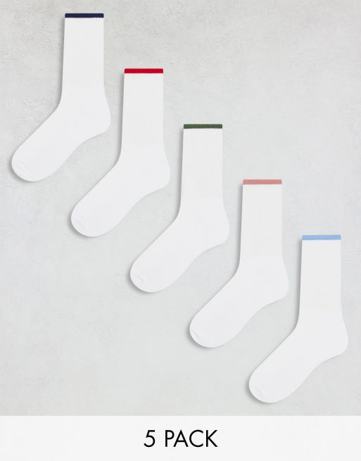 ASOS DESIGN – Vita strumpor med färgade kanter, 5-pack