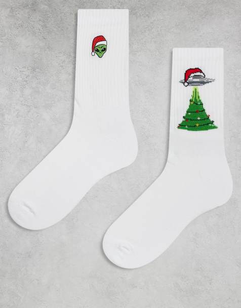 ASOS DESIGN – Vita strumpor med juligt rymdmotiv, 2-pack - view 1