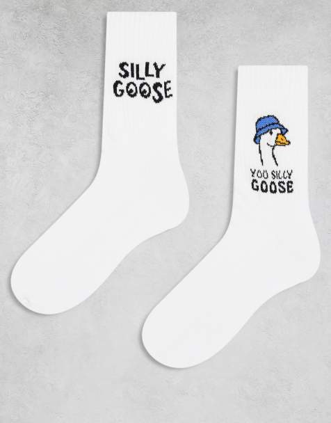 ASOS DESIGN – Vita strumpor med Silly Goose-tryck, 2-pack - view 1