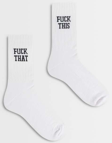 ASOS DESIGN – Vita strumpor med svärordstryck, 2-pack - view 1