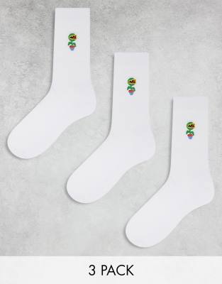 ASOS DESIGN – Vita strumpor med växtbroderi, 3-pack