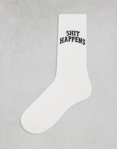 ASOS DESIGN – Vita sturmpor med Shit Happens-text - view 1
