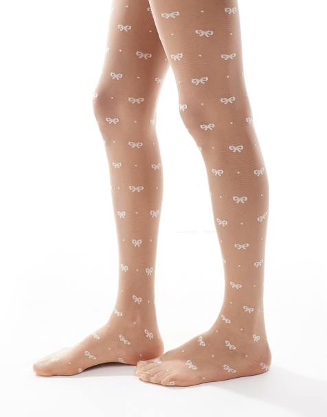 ASOS DESIGN – Vita tights med prickar och rosettmönster - view 1