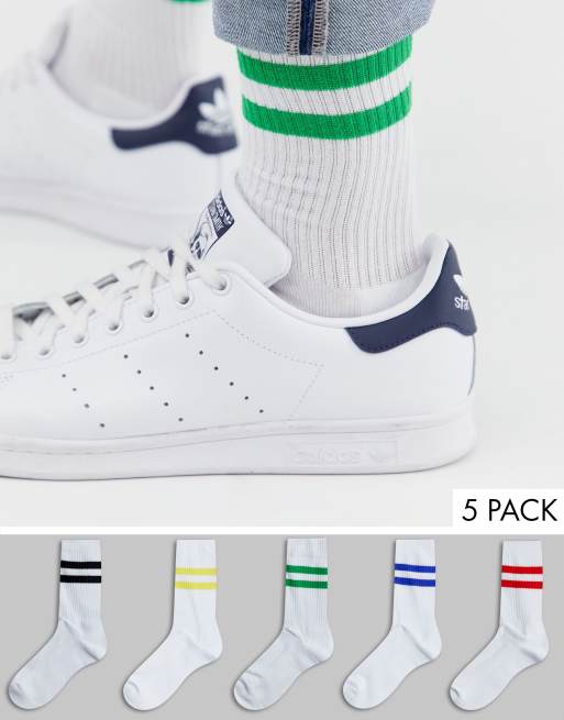 ASOS DESIGN – Vita träningsstrumpor i 5-pack med ränder i grundfärgerna, spara