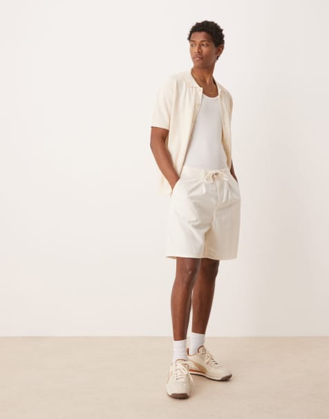 ASOS DESIGN – Vita, vida shorts i linneblandat tyg med mellan längd, veck och elastisk midja - view 1