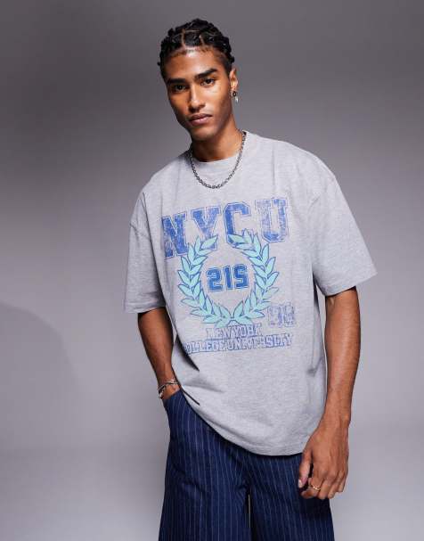 ASOS DESIGN – Vitmelerad t-shirt i oversize med collegetryck - view 1