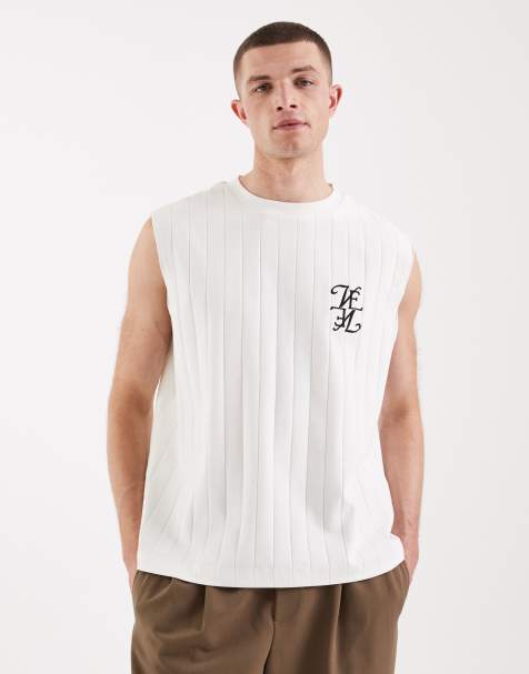 ASOS DESIGN – Vitt, kraftigt linne i oversized fit med textur och tryck på bröstet - view 1