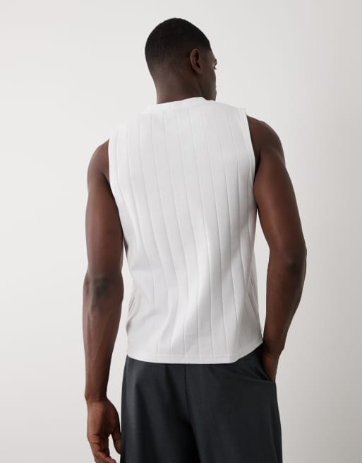 ASOS DESIGN – Vitt, kraftigt linne i regular fit med v-ringning och bred ribbning, 4 av 5