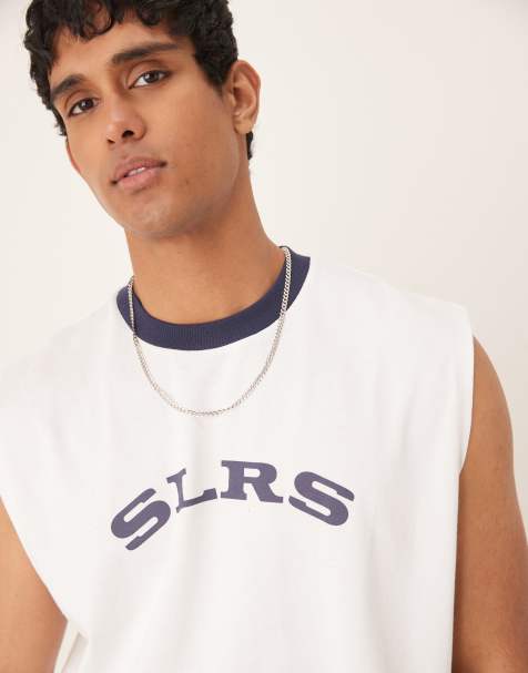 ASOS DESIGN – Vitt, kraftigt sportlinne med avslappnad, boxig passform och tryck - view 1