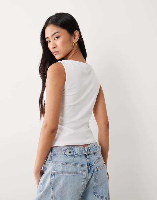 ASOS DESIGN – Vitt linne i elastan med båtringning och New York- och taxibroderi, 4 av 4