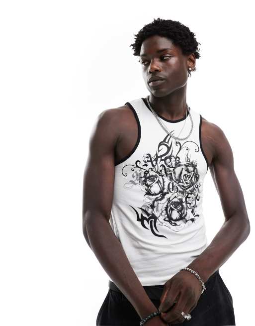 ASOS DESIGN – Vitt linne i muscle fit med tryck i grungestil framtill, 2 av 4