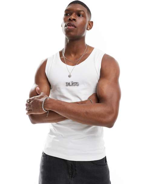 ASOS DESIGN – Vitt linne i muscle fit med tryck på bröstet - view 1