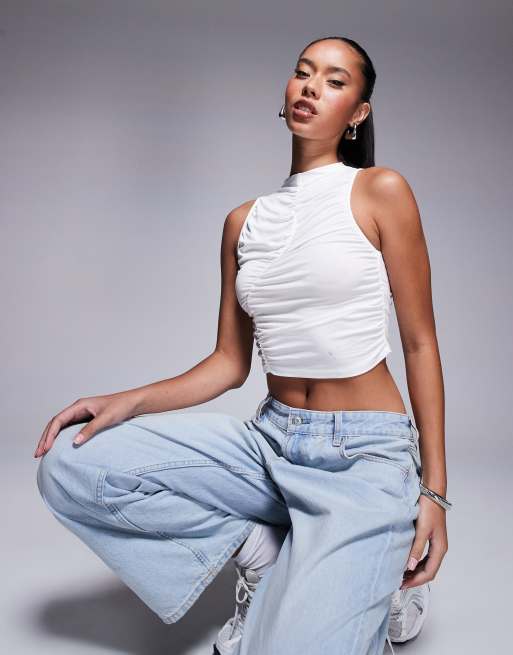 ASOS DESIGN – Vitt linne med rysch framtill