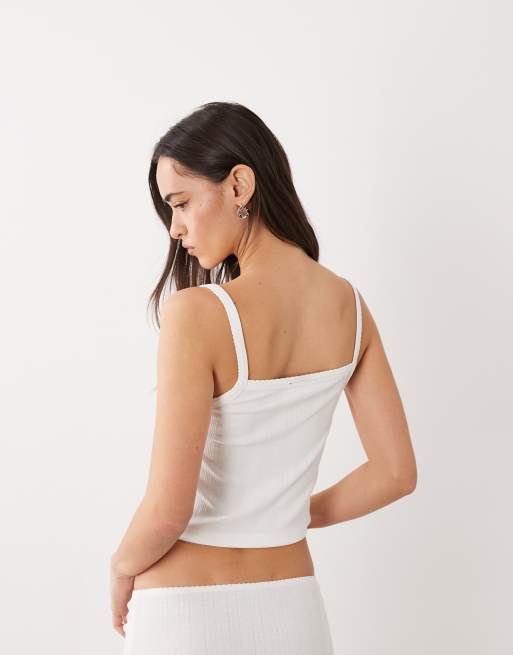 ASOS DESIGN – Vitt, pointellestickat pyjamaslinne med rosdetalj, 4 av 4