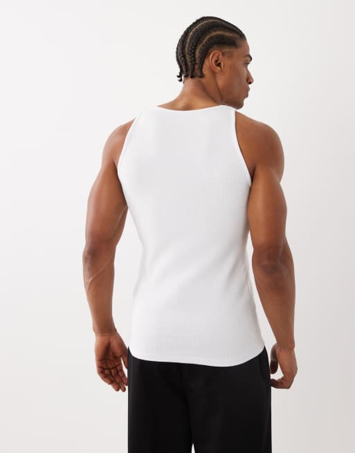 ASOS DESIGN – Vitt, ribbat linne i muscle fit med fyrkantig ringning, 5 av 5