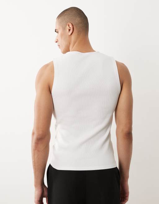 ASOS DESIGN – Vitt, ribbat linne i muscle fit med henleykrage, 5 av 5