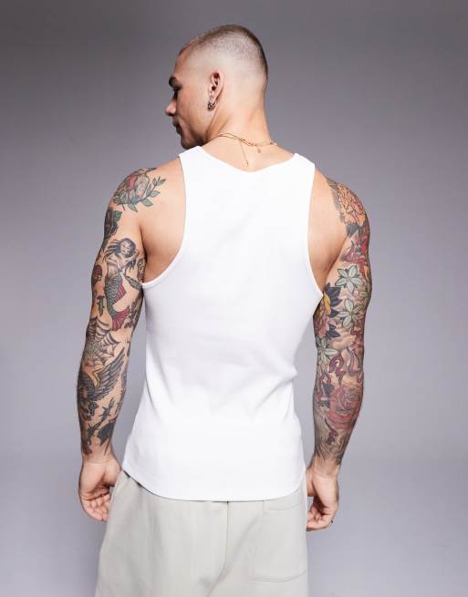 ASOS DESIGN – Vitt, ribbat linne i muscle fit och henleystil  , 4 av 4