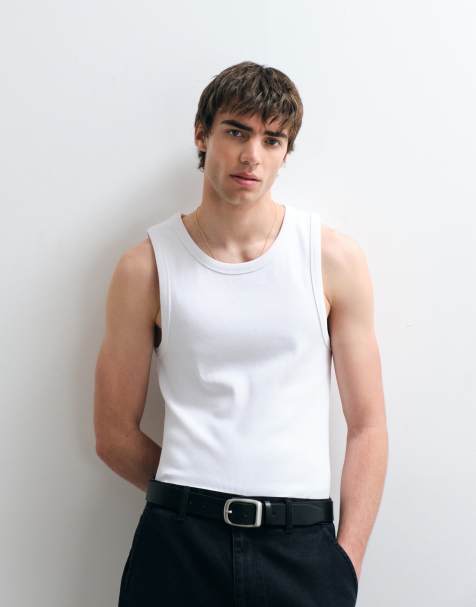 ASOS DESIGN – Vitt, ribbat linne i muscle fit och superkraftigt tyg - view 1
