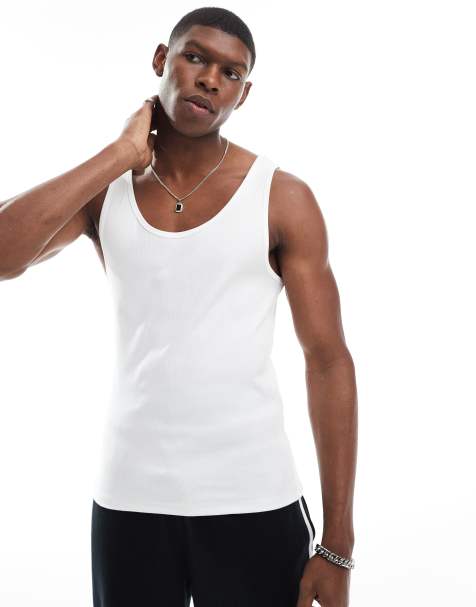 ASOS DESIGN – Vitt ribbat linne i muscle fit - view 1