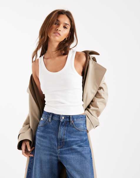 ASOS DESIGN – Vitt, ribbat linne med breda kantband och djup halsringning - view 1