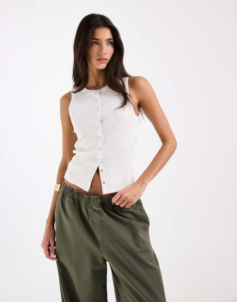 ASOS DESIGN – Vitt, ribbat linne med tryckknappar - view 1