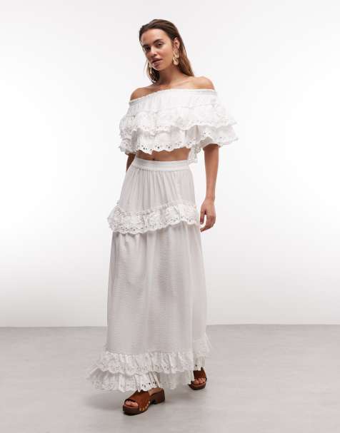 ASOS DESIGN – Vitt set med maxikjol i spets med utskurna detaljer - view 1
