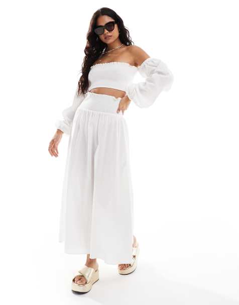 ASOS DESIGN – Vitt set med maxikjol med smockad midja och topp - view 1