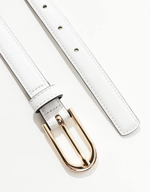 ASOS DESIGN – Vitt, smalt höft- och midjeskärp med halmåneformat spänne, 2 av 4