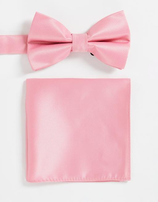 ASOS DESIGN - Vlinderdas en pochet in knalroze