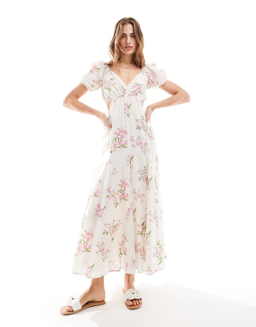 ASOS DESIGN voile godet full midi skirt dress in pink floral print-Multi