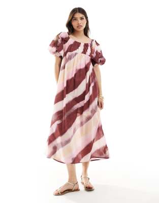 ASOS DESIGN voile midi smock dress with puff gathered sleeves in tie ...