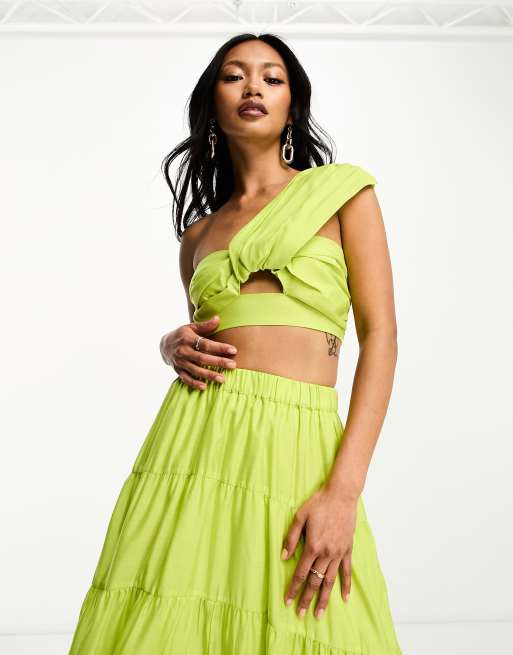 ASOS DESIGN voile one shoulder twist top co ord in green ASOS