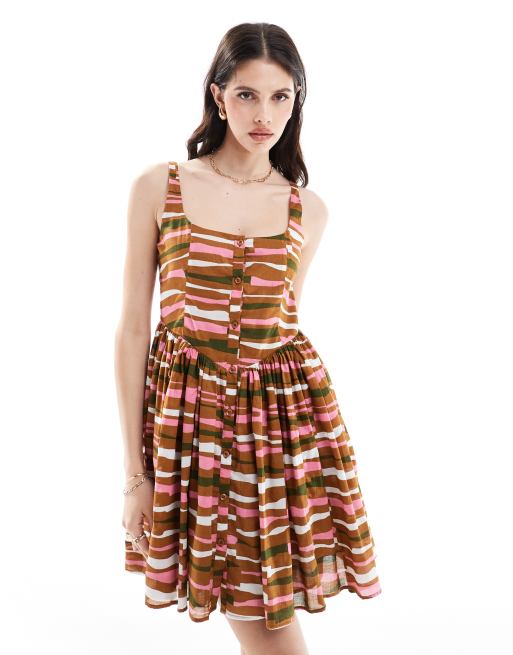 ASOS DESIGN – Voile Picnic – Letnia sukienka mini w jaskrawy wzór w paski