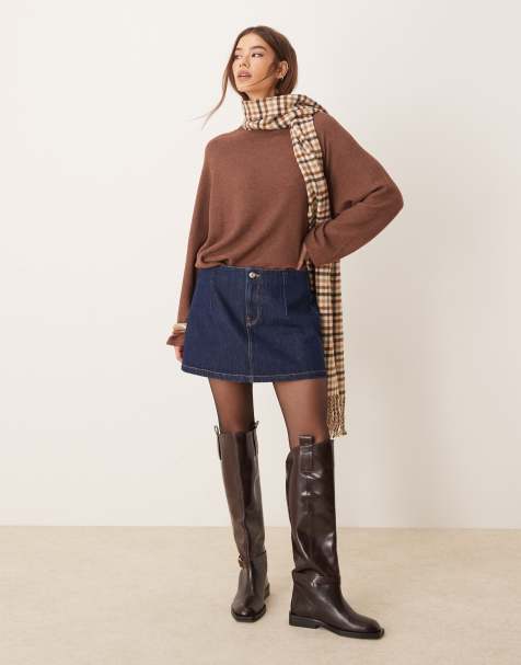 ASOS DESIGN – Volant-Jeansrock in Indigoblau mit schlichtem Bund - view 1