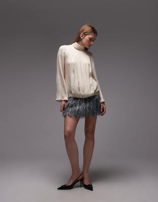 ASOS DESIGN - Volant-Minirock in Grau mit Fransen in 3D-Optik