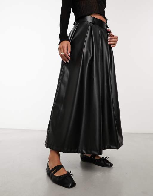 ASOS DESIGN - Volle midi galarok van imitatieleer in zwart, 4 van 4