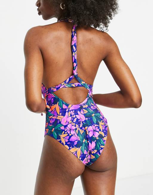 ASOS DESIGN - Vollere buste - Badpak met T-achterkant en abstracte bloemenprint, 4 van 4