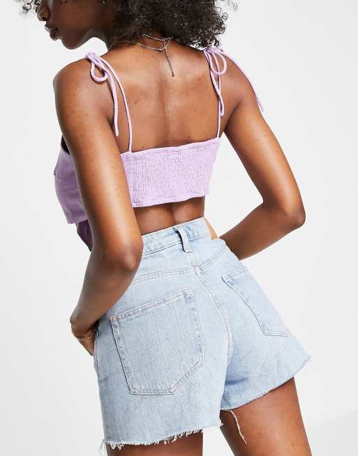 ASOS DESIGN - Vollere buste - Crop strandtop met gestrikte voorkant en textuur in lila, 2 van 4