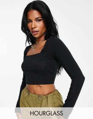 Timuspo Y2K Damesshirt met korte mouwen, crop top, vierkante hals, bovenstuk, zomer, slim fit, top, stretch, strakke T-outfit, streetwear, zwart, XL