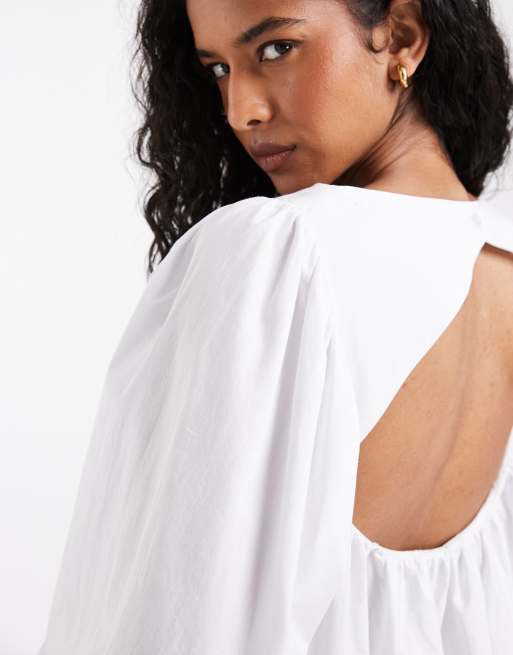 ASOS DESIGN volume babydoll dress in white, 3 of 4