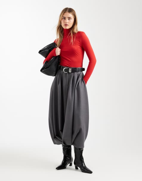 ASOS DESIGN volume balloon midi skirt in grey