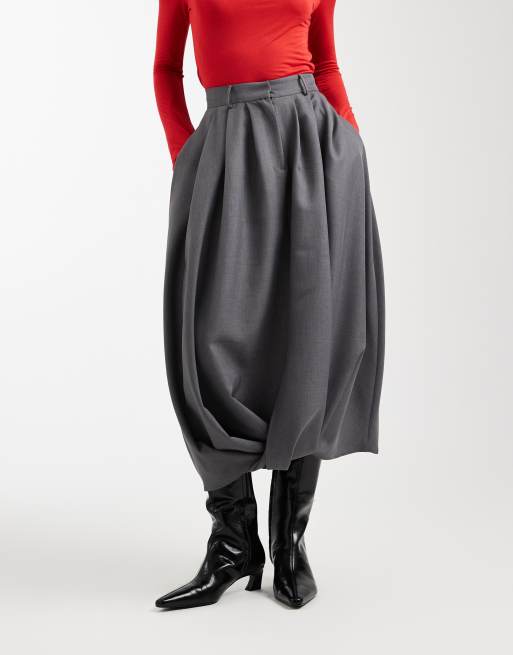 ASOS DESIGN volume balloon midi skirt in grey, 2 of 5