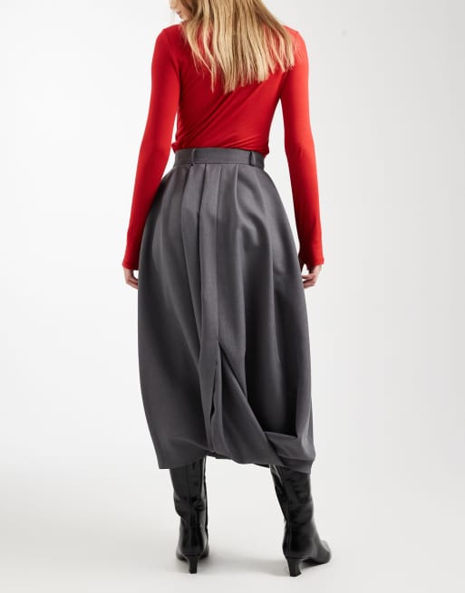 ASOS DESIGN volume balloon midi skirt in grey, 4 of 5